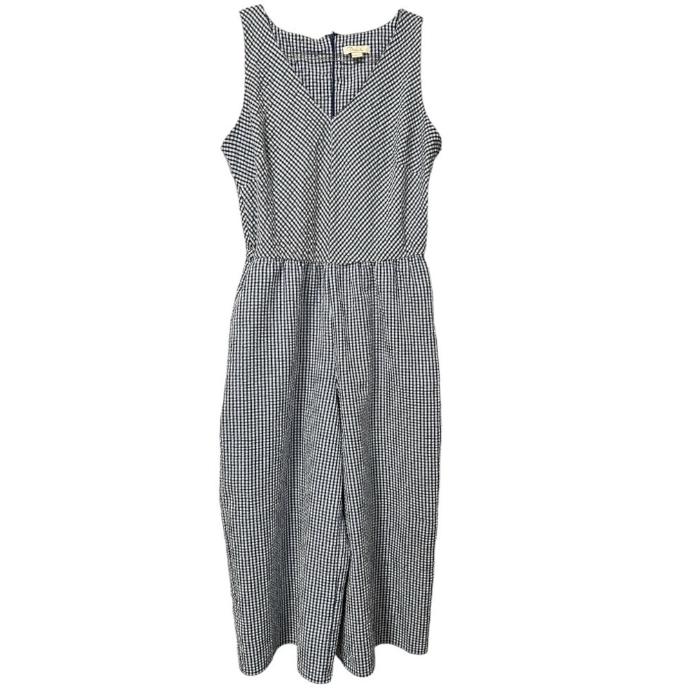 Prelude Sleeveless V-Neck Romper Wide Leg Seersucker Blue & White Lightweight L
